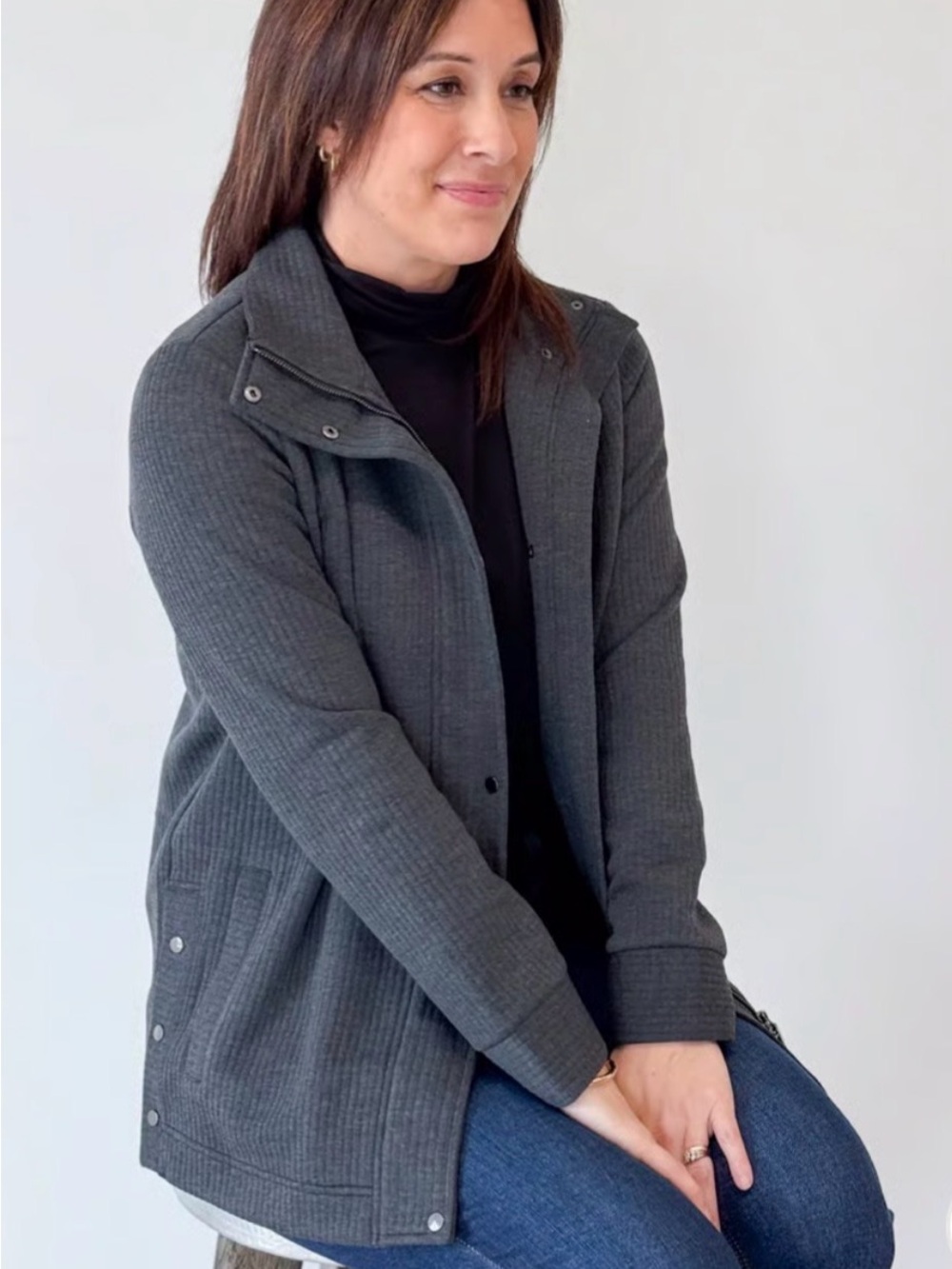 Lysse Women's Dark Charcoal Ribbed Snap-Front Pea Coat